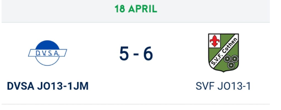 Zaterdag 18 april wedstrijd thuis tegen SVF Cothen. Spektakel wedstrijd van begin tot einde.